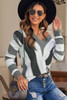 Gray Striped Colorblock V Neck Knitted Sweater Gray Striped Colorblock V Neck Knitted Sweater