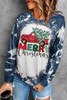 Multicolor MERRY Christmas Bleached Long Sleeve Top