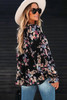 Black Wildflower Print Chiffon Blouse