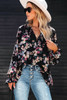 Black Wildflower Print Chiffon Blouse