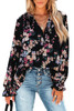 Black Wildflower Print Chiffon Blouse