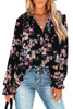 Black Wildflower Print Chiffon Blouse