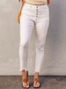 White Plain High Waist Buttons Frayed Cropped Denim Jeans