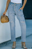 Sky Blue Gather Round Distressed Pocketed Denim Jogger