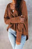 Brown Waffle Knit Splicing Buttons Long Sleeve Top