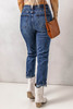 Blue Multi Hole Distressed Straight Leg Jeans