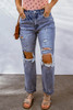 Sky Blue Big Hole Cutout Open Knee Distressed Jeans