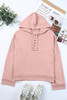 Pink Casual Button Solid Patchwork Trim Hoodie