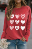 Red Hearts Print Crewneck Long Sleeve Sweatshirt