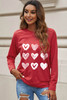 Red Hearts Print Crewneck Long Sleeve Sweatshirt