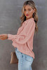 Pink Solid Button-up Loose Long Sleeve Shirt