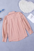 Pink Solid Button-up Loose Long Sleeve Shirt