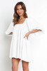 White Square Neck Half Sleeve High Low Mini Dress