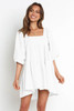 White Square Neck Half Sleeve High Low Mini Dress