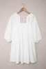 White Square Neck Half Sleeve High Low Mini Dress