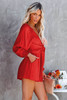 Red Tie Knot Puff Long Sleeve Romper