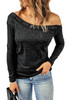 Black Rhinestone Detail Asymmetric Cold Shoulder Top