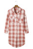 Red Plaid Print Button Long Shacket