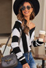 Black Striped Colorblock V Neck Knitted Sweater