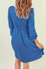 Blue Button Up High Waist Long Sleeve Dress