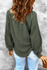 Green Scoop Neck Puff Sleeve Waffle Knit Top