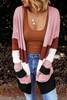 Pink Open Front Colorblock Cardigan with Pockets