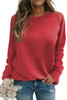 Red Solid Color Crewneck Pullover Sweatshirt