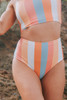 Orange Vertical Striped High Waist Bikini Swimsuit