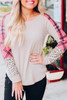 Khaki Checkered Leopard Raglan Sleeve Top