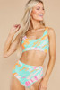 Sky Blue Abstract Waves Print High Waist Bikini Swimsuit