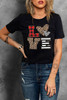 Black LOVE Heart Plaid Striped Leopard Print Graphic T Shirt