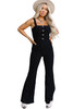 Black Sleeveless Buttoned Bodice Wide Leg Corduroy Jumpsuit