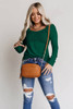 Green Lace Crochet V Neck Long Sleeve Top