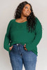 Green Lace Crochet V Neck Long Sleeve Top