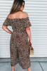 Leopard Off Shoulder Tie Waist Cropped Plus Size Jumpsuit