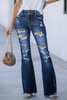 Blue Distressed High Waist Flared Jeans
