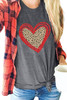 Gray Sequin Leopard Heart Graphic T-shirt