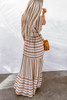 Khaki Striped V Neck Sleeveless Maxi Dress with Tie