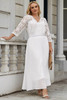 White Lace Scalloped V Neck 3/4 Sleeves Pleated Tulle Plus Maxi Dress White Lace Scalloped V Neck 3/4 Sleeves Pleated Tulle Plus Maxi Dress