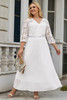 White Lace Scalloped V Neck 3/4 Sleeves Pleated Tulle Plus Maxi Dress White Lace Scalloped V Neck 3/4 Sleeves Pleated Tulle Plus Maxi Dress