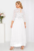 White Lace Scalloped V Neck 3/4 Sleeves Pleated Tulle Plus Maxi Dress