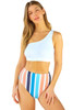 White One Shoulder Striped High Waist Two Pieces Swimsuit