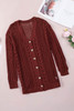 Wine Red Drop Sleeve Crochet Knit Cardigan