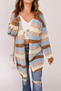 Multicolor Striped Color Block Hollowed Knit Cardigan