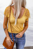 Yellow Lace Crochet Short Sleeve U Neck T Shirt