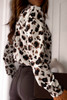 Beige Animal Leopard V Neck Long Sleeves Blouse