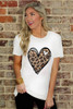 White Leopard Heart Pattern Print Valentines T Shirt