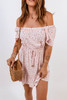 Pink Elastic Waist Ruffled Hem Floral Dress