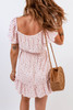 Pink Elastic Waist Ruffled Hem Floral Dress