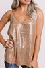 Apricot Spaghetti Straps Sequin Tank Top